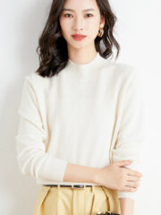 Wool Blend Ladies Loose Turtleneck Knit Sweater - Image 4