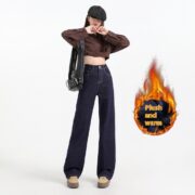 Fleece-lined Thickened Straight Jeans For Women - Image 8