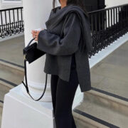 Shawl Cape Scarf Collar Knitted Short Overcoat Jacket - Image 3