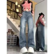 Fleece-lined Thick Jeans Female High Waist Straight Pants - Image 3