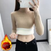 Turtleneck Fleece-lined Sweater Women's Thermal Knitting Bottoming Shirt - Image 9