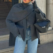 Shawl Cape Scarf Collar Knitted Short Overcoat Jacket - Image 2