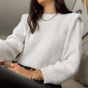 Women's long-sleeved round neck padded wool knit sweater - Image 3