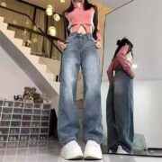 Fleece-lined Thick Jeans Female High Waist Straight Pants - Image 5