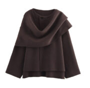Women's Asymmetric Scarf Short Knitted Overcoat Jacket - Image 8