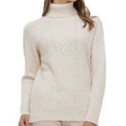 Women's High-neck Cable Knit Wool Sweater - Image 3
