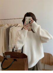 Lazy Style Solid Color Versatile Outer Wear Wool Knit Sweater - Image 9