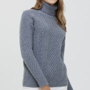 Women's High-neck Cable Knit Wool Sweater - Image 7