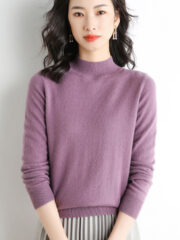 Wool Blend Ladies Loose Turtleneck Knit Sweater - Image 5