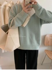 Lazy Style Solid Color Versatile Outer Wear Wool Knit Sweater - Image 6