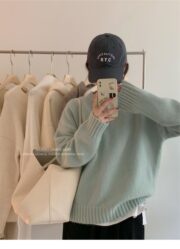 Lazy Style Solid Color Versatile Outer Wear Wool Knit Sweater - Image 7