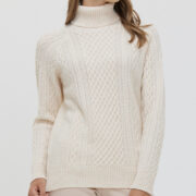 Women's High-neck Cable Knit Wool Sweater - Image 9