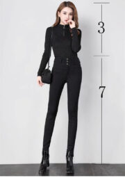 Black Plush Fleece High Rise Stretch Jeans - Image 4
