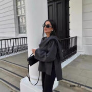 Women's Asymmetric Scarf Short Knitted Overcoat Jacket - Image 4