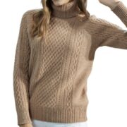 Women's High-neck Cable Knit Wool Sweater - Image 2