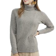 Women's High-neck Cable Knit Wool Sweater - Image 5