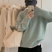 Lazy Style Solid Color Versatile Outer Wear Wool Knit Sweater