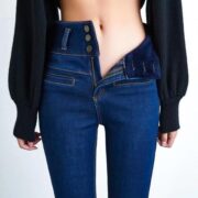 Black Plush Fleece High Rise Stretch Jeans - Image 3