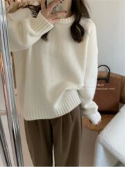 Lazy Style Solid Color Versatile Outer Wear Wool Knit Sweater - Image 10