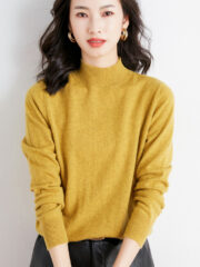 Wool Blend Ladies Loose Turtleneck Knit Sweater - Image 9