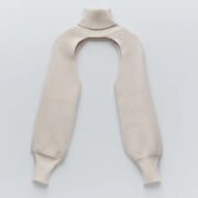 Turtleneck wool knit sleeves solid color sweater - Image 2