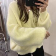 Western Style Lantern Sleeve Mink Wool Knit Sweater Women - Image 4