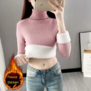 Turtleneck Fleece-lined Sweater Women's Thermal Knitting Bottoming Shirt - Image 7