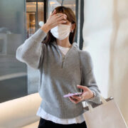 Casual Style Neck Wool Blend Knit Sweater - Image 4