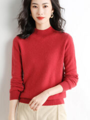 Wool Blend Ladies Loose Turtleneck Knit Sweater - Image 2