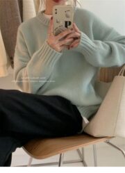 Lazy Style Solid Color Versatile Outer Wear Wool Knit Sweater - Image 8