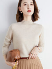 Wool Blend Ladies Loose Turtleneck Knit Sweater - Image 10