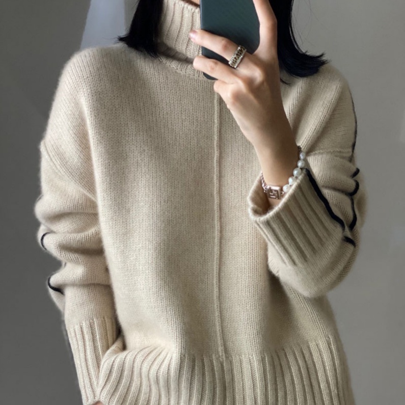 c76f6489-f90c-4f55-a09e-92633e4e2abd.jpg Loose Thickened High Collar Sweater Idle Matching Pure Wool Knit Bottoming Shirt - Image 1