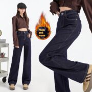 Fleece-lined Thickened Straight Jeans For Women - Image 5