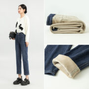 Fleece-lined Thick Cropped Jeans For Women - Image 4