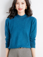 Wool Blend Ladies Loose Turtleneck Knit Sweater - Image 8