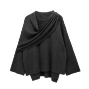 Women's Asymmetric Scarf Short Knitted Overcoat Jacket - Image 5