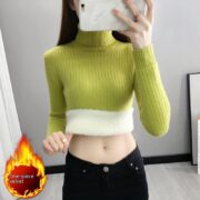 Turtleneck Fleece-lined Sweater Women's Thermal Knitting Bottoming Shirt - Image 8