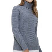 Women's High-neck Cable Knit Wool Sweater - Image 6