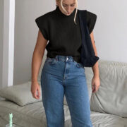 Pure Color Wool Knit Sweater Sexy Temperament High Neck Short Sleeve Sweater Top Women - Image 6